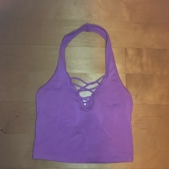 Express Purple Criss Cross Crop Top Size Small - Picture 3 of 7